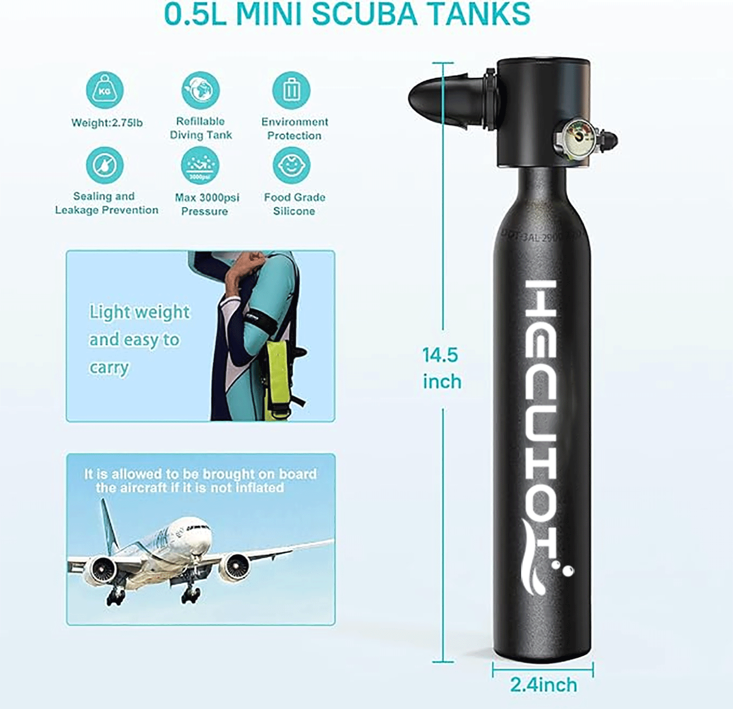 HECUIOI Mini Scuba Tank Diving - Snorkel Dry Top บทวิจารณ์และราคา